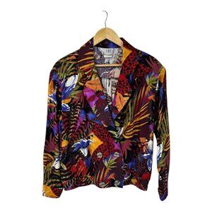 CHU Circa 60's-70's Vintage Womens Vibrant Floral Printed Blazer | Sz M USA Made